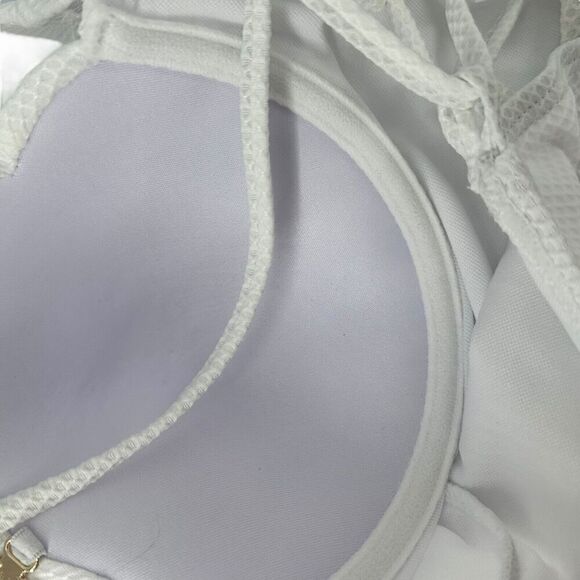 Shell Cup Swimsuit One Piece White Jeweled Straps Size XL Shein Underwired Swim - Picture 10 of 13